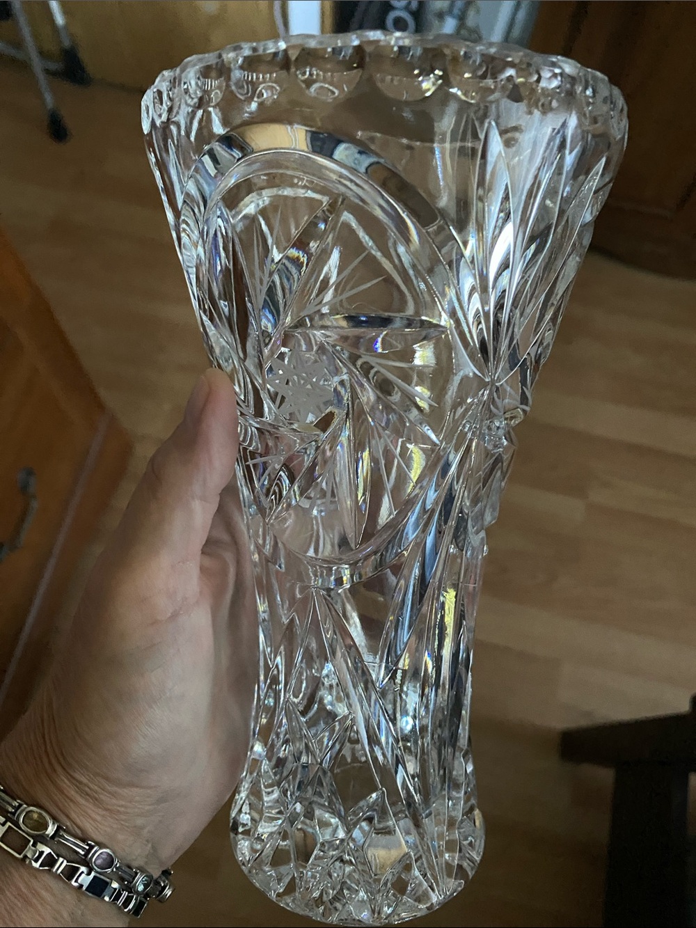 Vintage hand Cut Crystal Vase 8 inches Clear